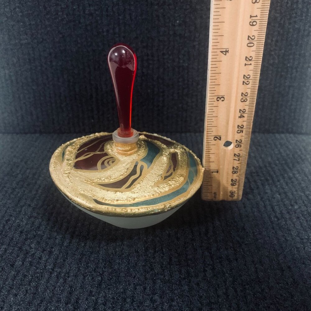 Vintage Punto Arte Italy Frosted Glass Red Gold Textured Perfume Bottle Stopper - Picture 10 of 10